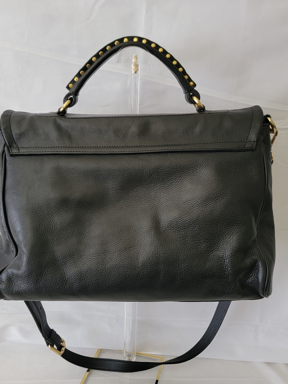 Massimo Dutti Black Leather Satchel with Gold Hardware - Picture 5 of 10